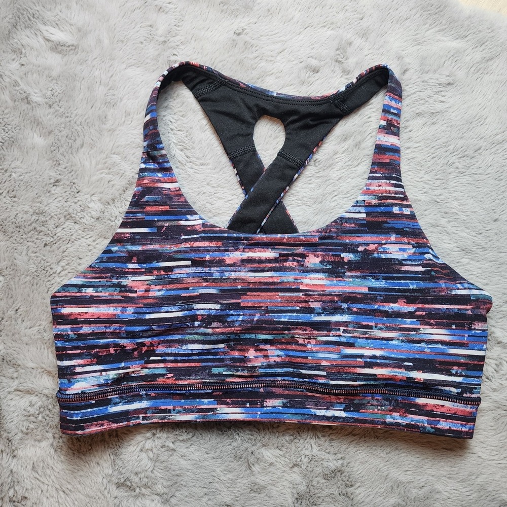 Lululemon Abstract Stripe Racerback Sports Bra Multi-Color Blue Red Size 8